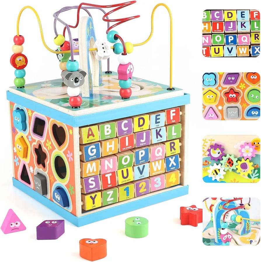 Wooden 5 in 1 Activity Cube Kids Baby Toy Game