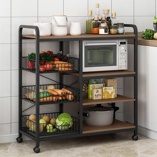 Multifunctional Strong metallic Kitchen rack with movable & lockable wheels .