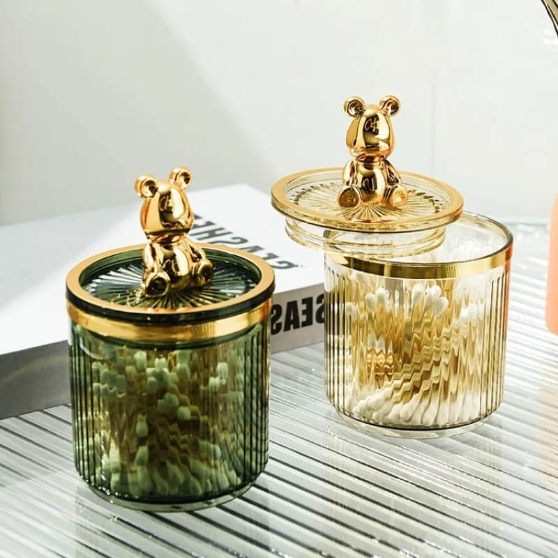 Luxury cute bear cotton swab storage box