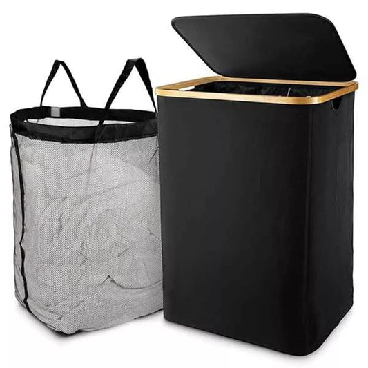 Foldable laundry basket with lid
