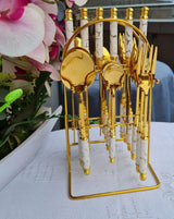 24 pcs gold Marble Cutlery Set with stand