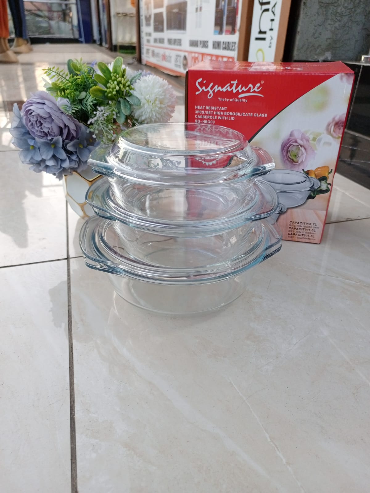 3pcs/set High Borosilicate Glass Casserole with lid