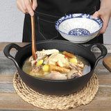 Pre-seasoned Pure Cast Iron Flat Bottom Wok with Wooden Lid