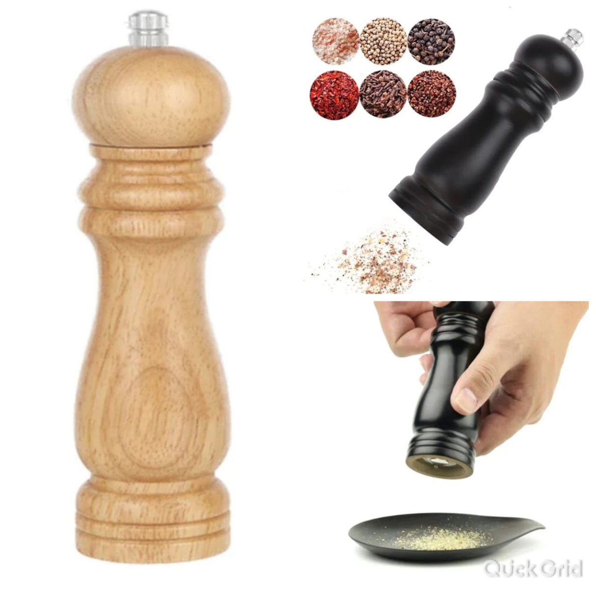 Wood salt / Pepper Grinder Mill Adjustable Stainless Steel Grinder