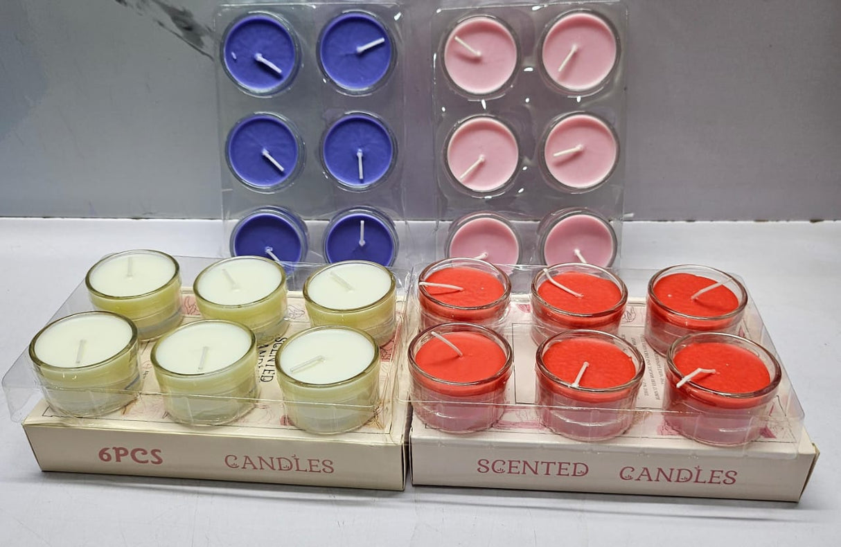 6pc pack of scented candles in glass holders