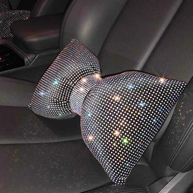 Universal luxury rhinestone diamond bowknot car headrest