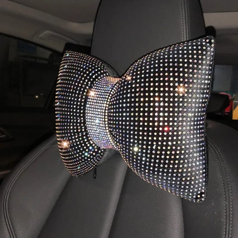 Universal luxury rhinestone diamond bowknot car headrest