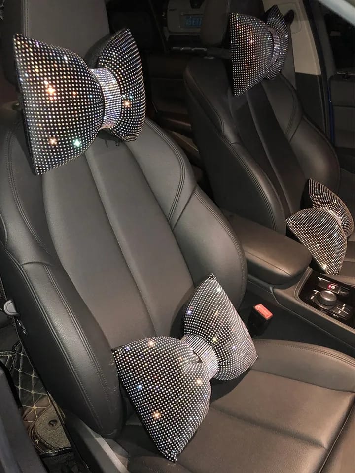 Universal luxury rhinestone diamond bowknot car headrest