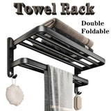 Bathroom wall mounted towel rack accessory with hooks