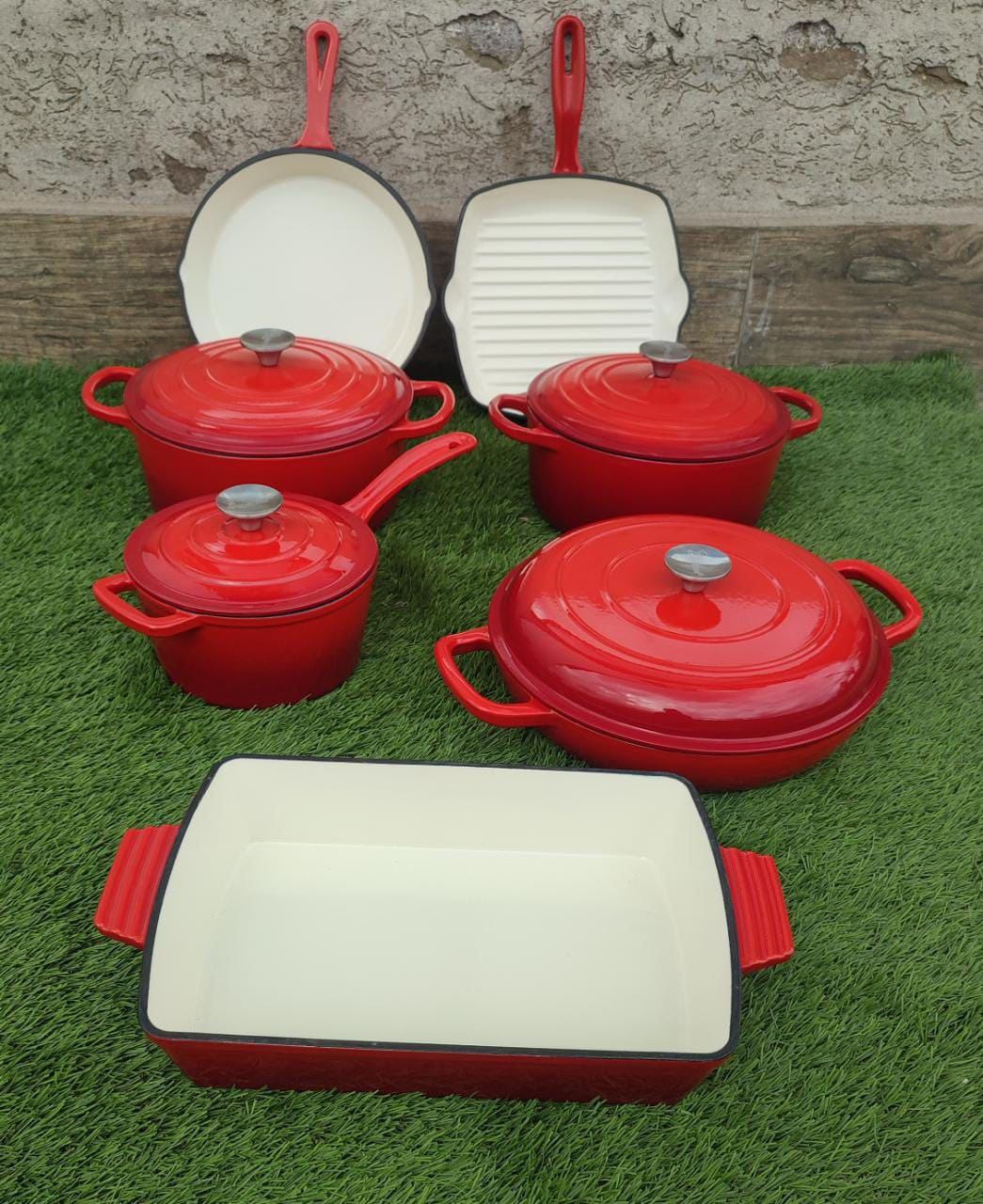 Enamel Cast iron cooking pots Ceramic Enamelled Cast Iron Cookware Set, Oven and Grill Safe