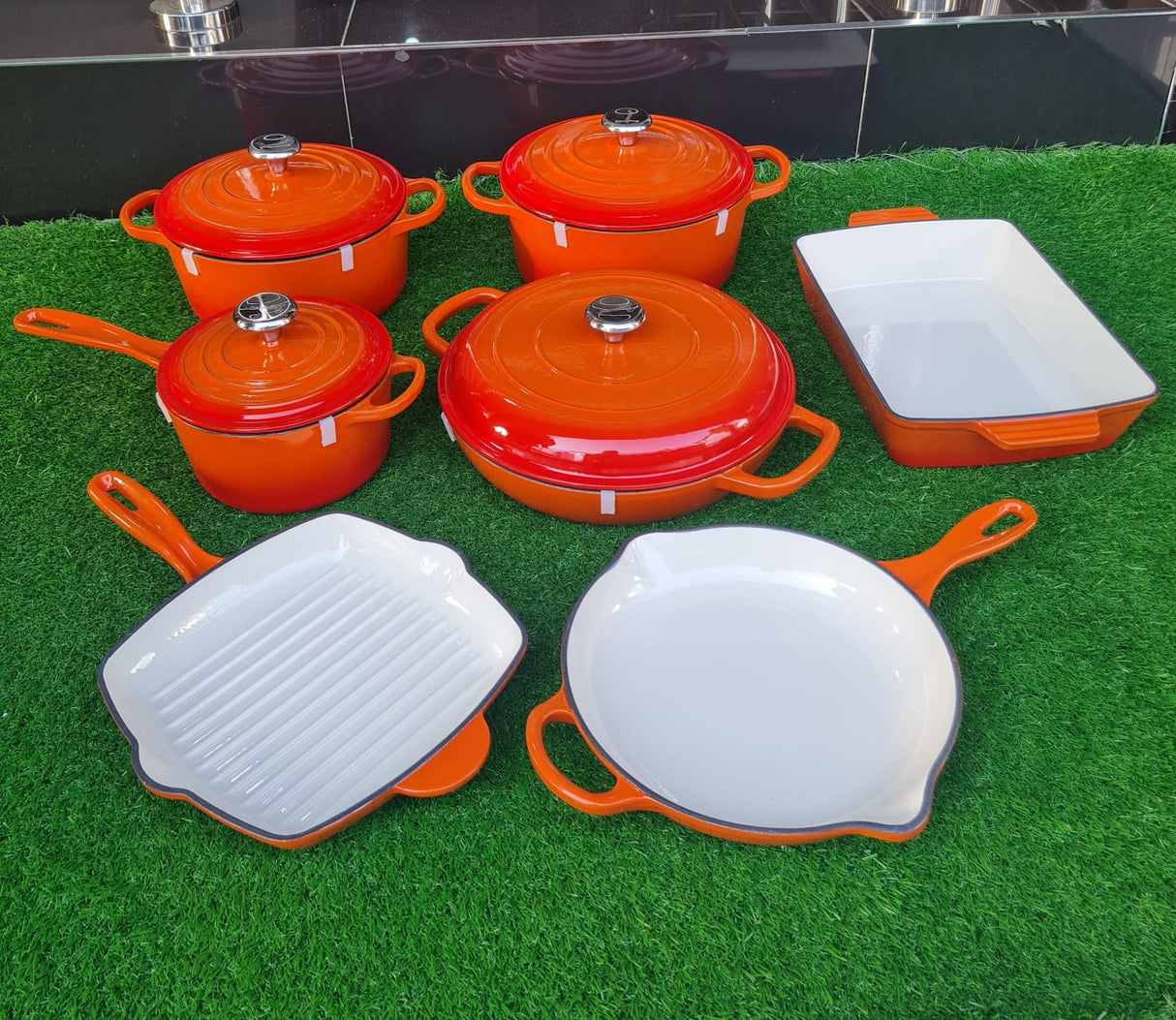 Enamel Cast iron cooking pots Ceramic Enamelled Cast Iron Cookware Set, Oven and Grill Safe