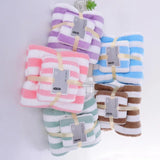 3in1 wide stripe coral velvet microfiber bath towel with a gift box