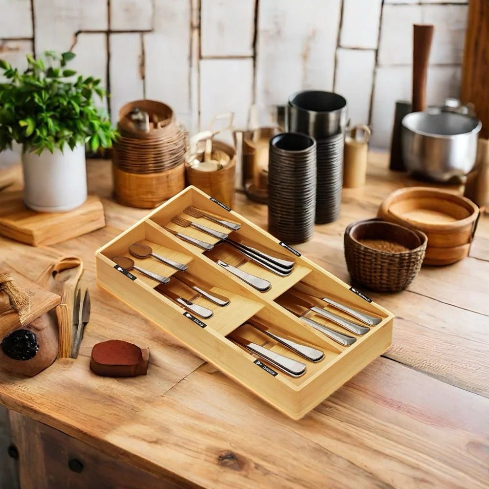 Eco-Friendly Bamboo Cutlery Organizer.