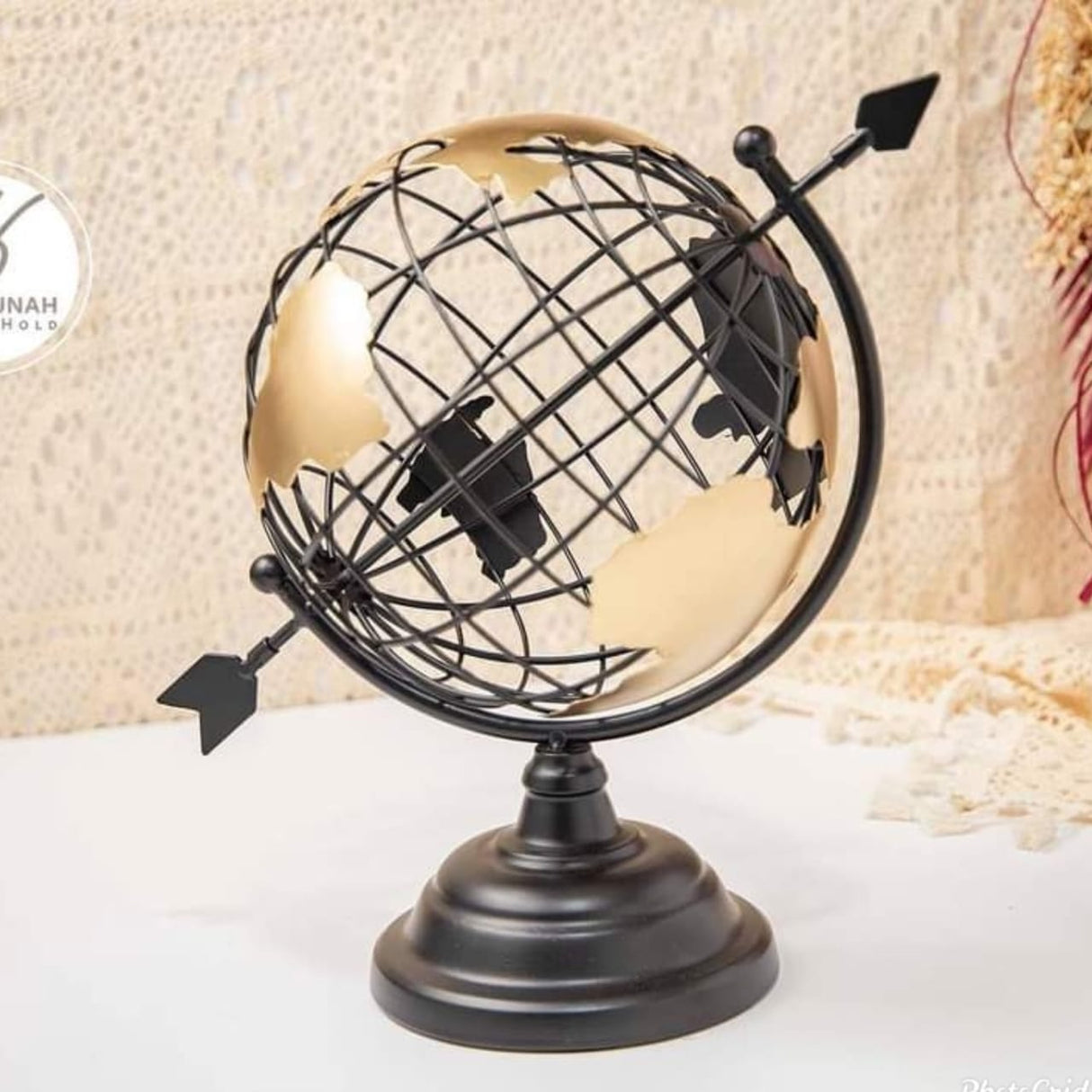 World Map Armando gold perforated table globe with black base