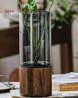 Modern creative glass vase with wooden base