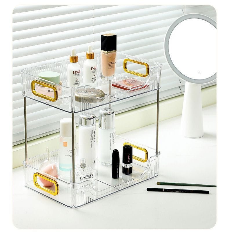 2 Layer Multipurpose Gold  Organiser Storage Jewelry Holder Cosmetics Vanity Tray