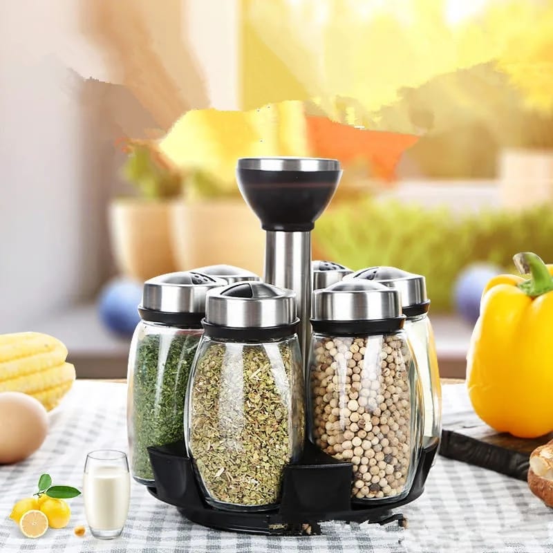 Rotating  Seasoning Glass Jar Storage Set