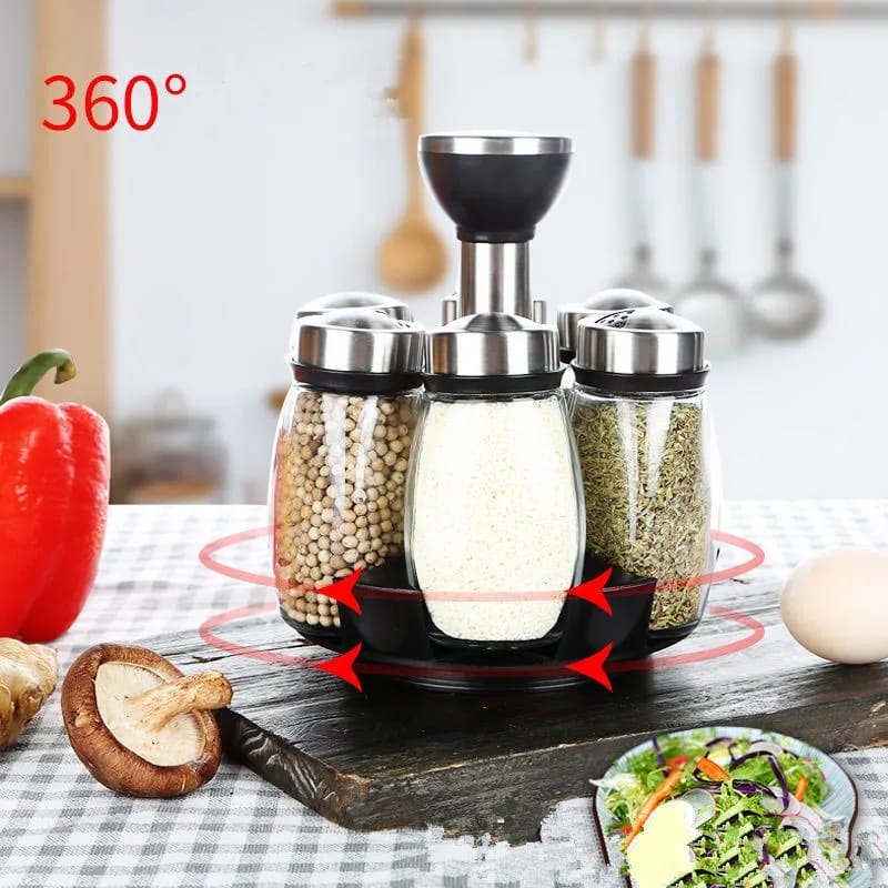 Rotating  Seasoning Glass Jar Storage Set