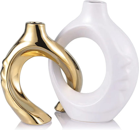 White and Gold Vase with Hole