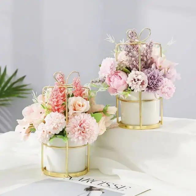 Artificial Flowers Hydrangea with Ceramic Vase