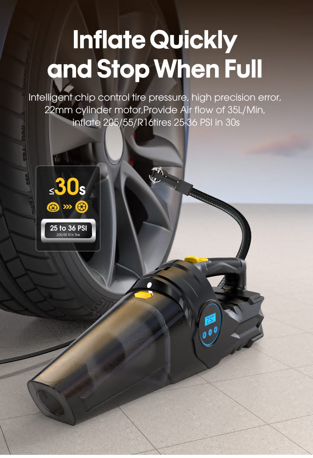 Portable Car tyre inflator and vacuum cleaner(Dual-use)