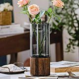 Modern creative glass vase with wooden base