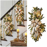 Christmas Swag Wreath Pendants LED Lights Staircase Wreath Ornament Swag Trim Garland Door Window Decoration