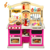 Play Kitchen Set, Kids Play Kitchen Realistic Lights Sounds Simulation Spray for Toddlers Girls Boys Gift, Pink