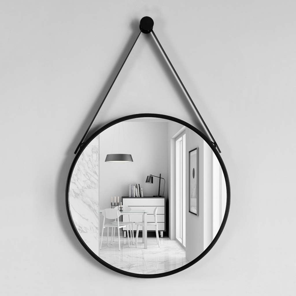 Round Hanging Mirror with Strap Decorative Wall Mirror 60cm