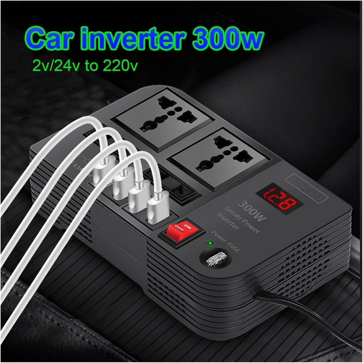 Portable Car Power Inverter Car Charging Adapter DC 12V to AC 220V 300W Converter 4USB Charger Outlet Socket Auto Accessories