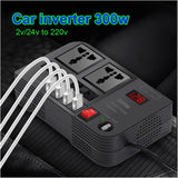 Portable Car Power Inverter Car Charging Adapter DC 12V to AC 220V 300W Converter 4USB Charger Outlet Socket Auto Accessories