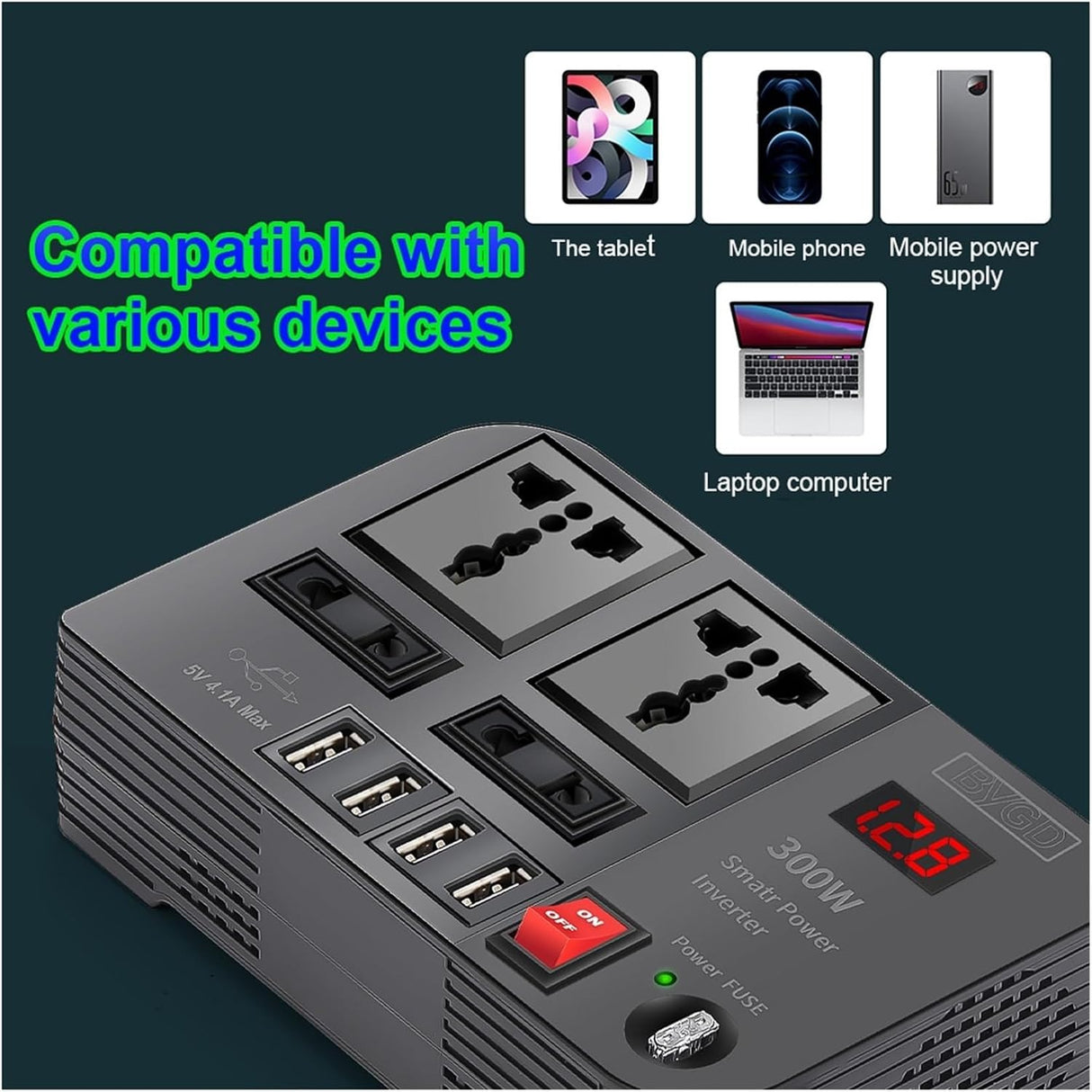 Portable Car Power Inverter Car Charging Adapter DC 12V to AC 220V 300W Converter 4USB Charger Outlet Socket Auto Accessories