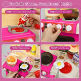 Play Kitchen Set, Kids Play Kitchen Realistic Lights Sounds Simulation Spray for Toddlers Girls Boys Gift, Pink