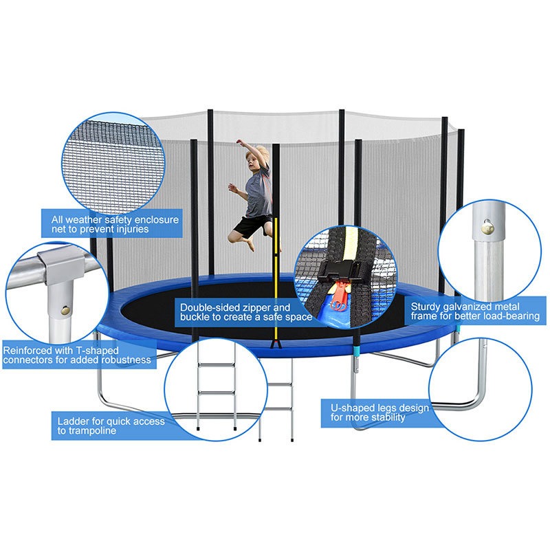 Trampoline Kids Bouncing Castle with Safety Enclosure with Netting and Ladder Edge Cover Jumping Mat