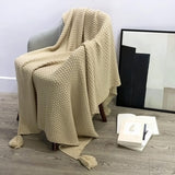 Knitted Throw Blanket with Tassel Knit Blanket for Couch Chair Bed