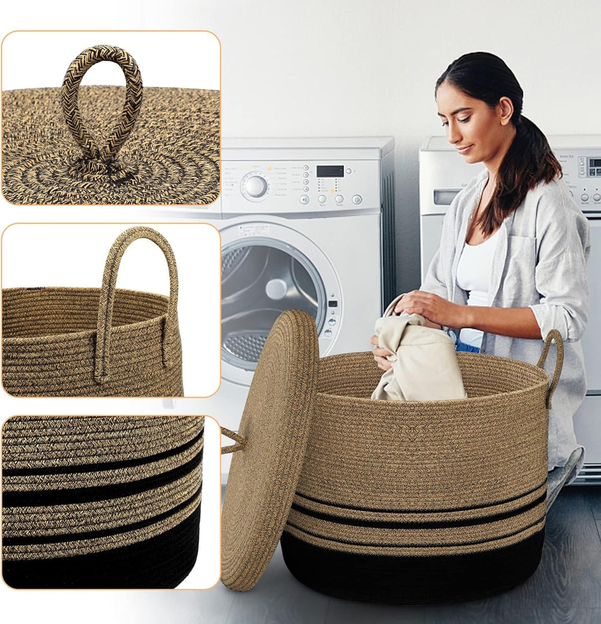 Large Laundry Basket Cotton Rope Basket for Blankets Cushions in Living Room