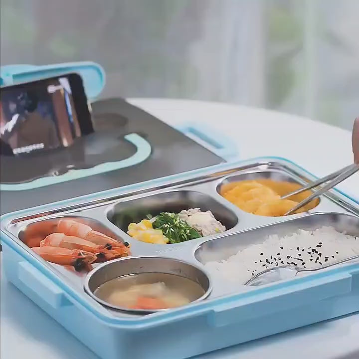 3 Grid Stainless Steel Lunch Box With Spoon and Chopsticks