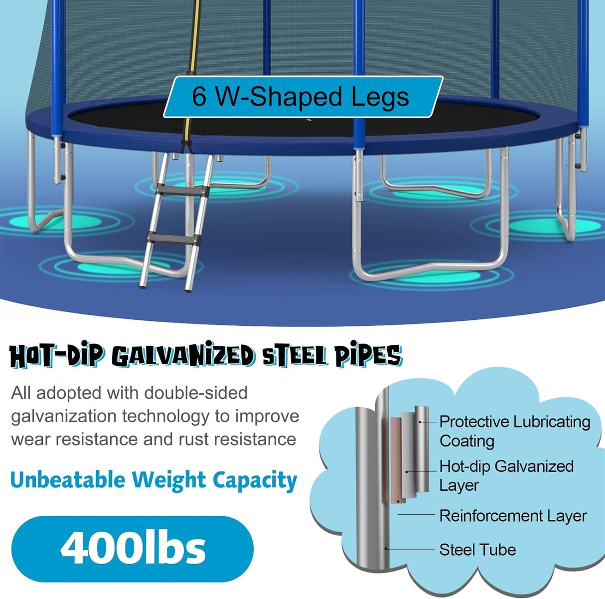 Trampoline with Enclosure Net & Safety Pad Kids Adults Jumping Mat (12 Feet)