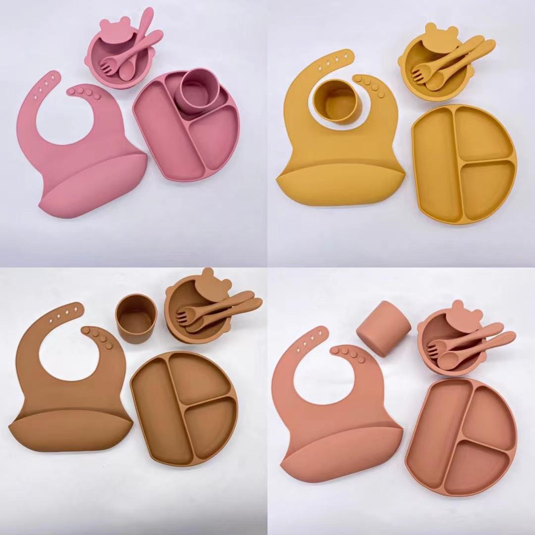 6pcs Teddy Bear Silicone Feeding Set