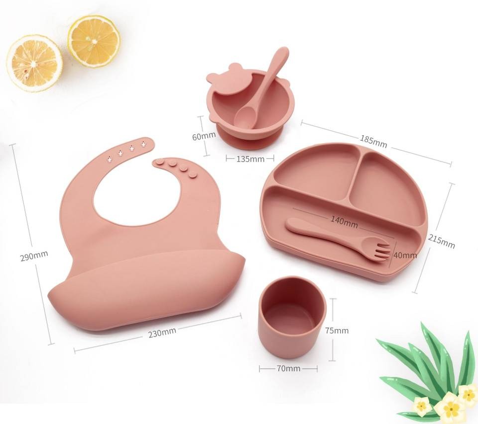 6pcs Teddy Bear Silicone Feeding Set