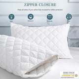 2 Pack Pillow Protectors Quilted Zipped Breathable 100% Cotton Hotel Quality 50 x 75cm