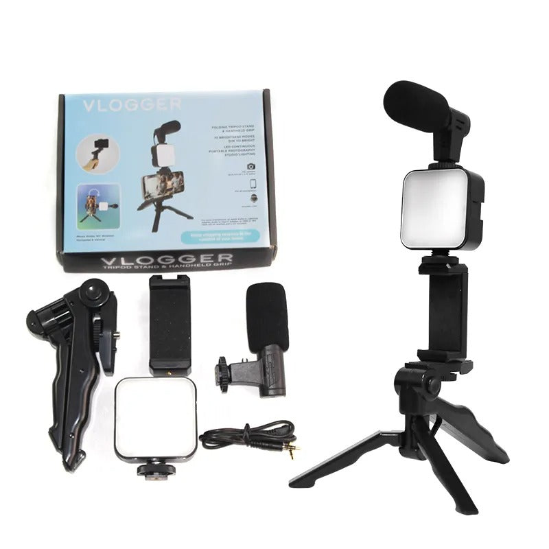 Youtube vlogging kit with tripod and microphone and phone holder