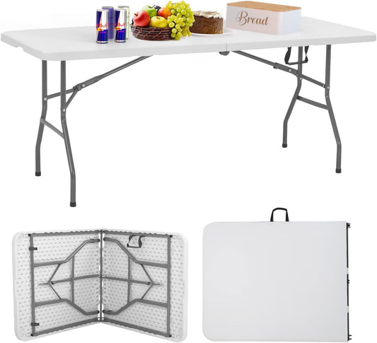 Folding, Half Portable Foldable Table for Parties, Backyard Events,White 1.2M