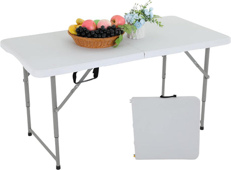 Folding, Half Portable Foldable Table for Parties, Backyard Events,White 1.2M