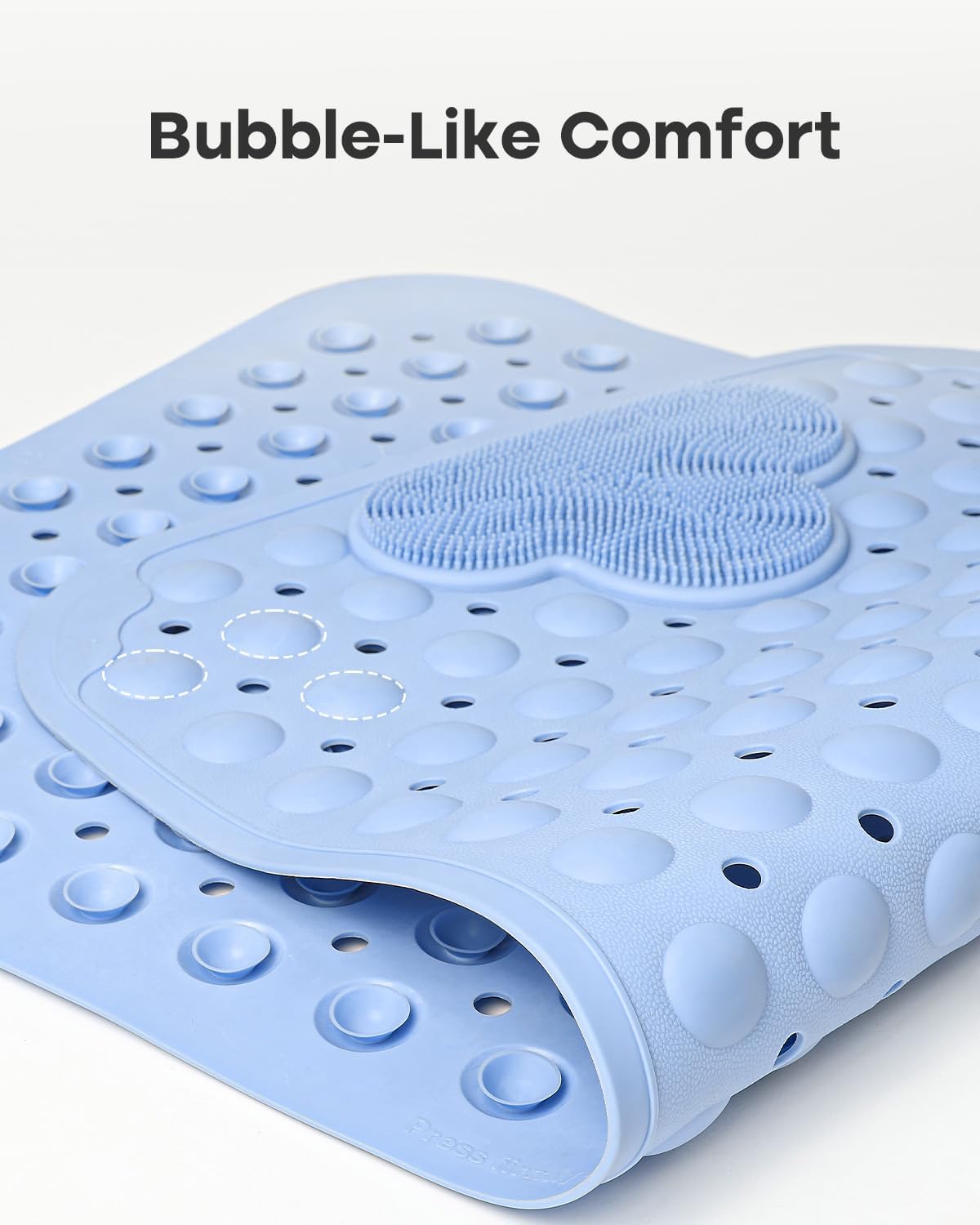 Bath Mat Non Slip with Foot Scrubber, Anti Slip Bath Mat for Tub, Rubber Shower Mat with Suction Cups and Drain Holes