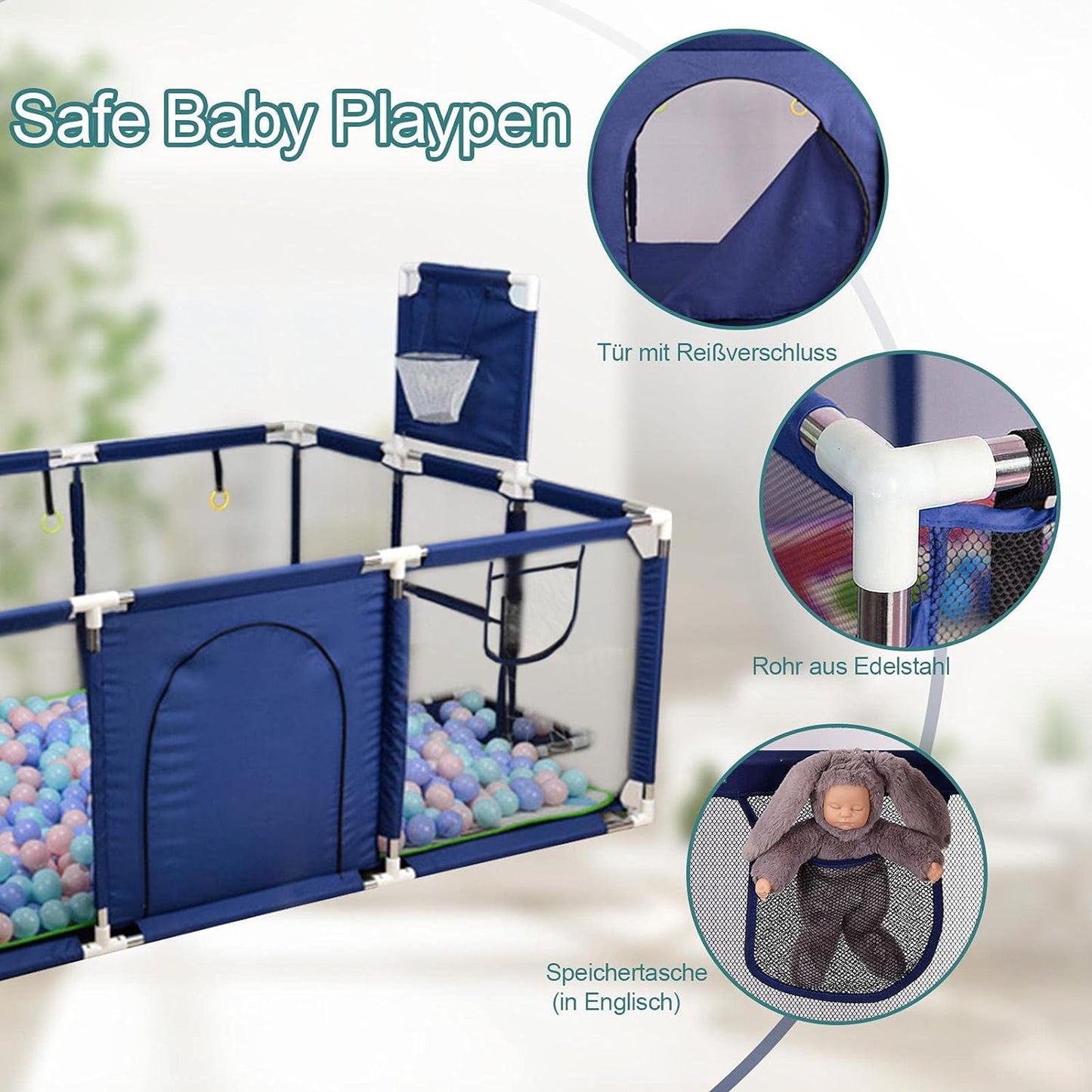 Portable Baby Ball Pit Tent Playpen Play Fence Baby Playpen with Basketball Hoop