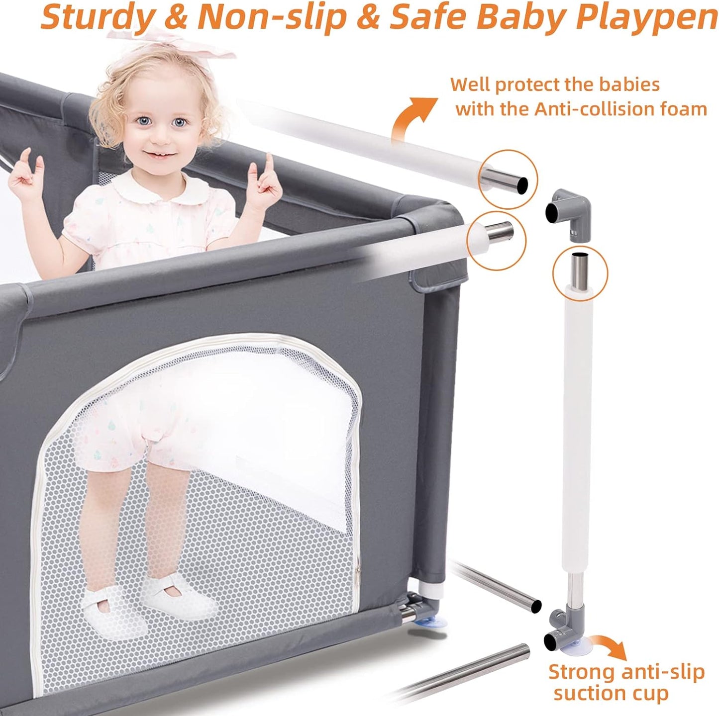 Baby Playpen, Playpen for Babies and Toddlers, Kids Safety Playard with Anti-Collision Foam 1.2 BY 1.2