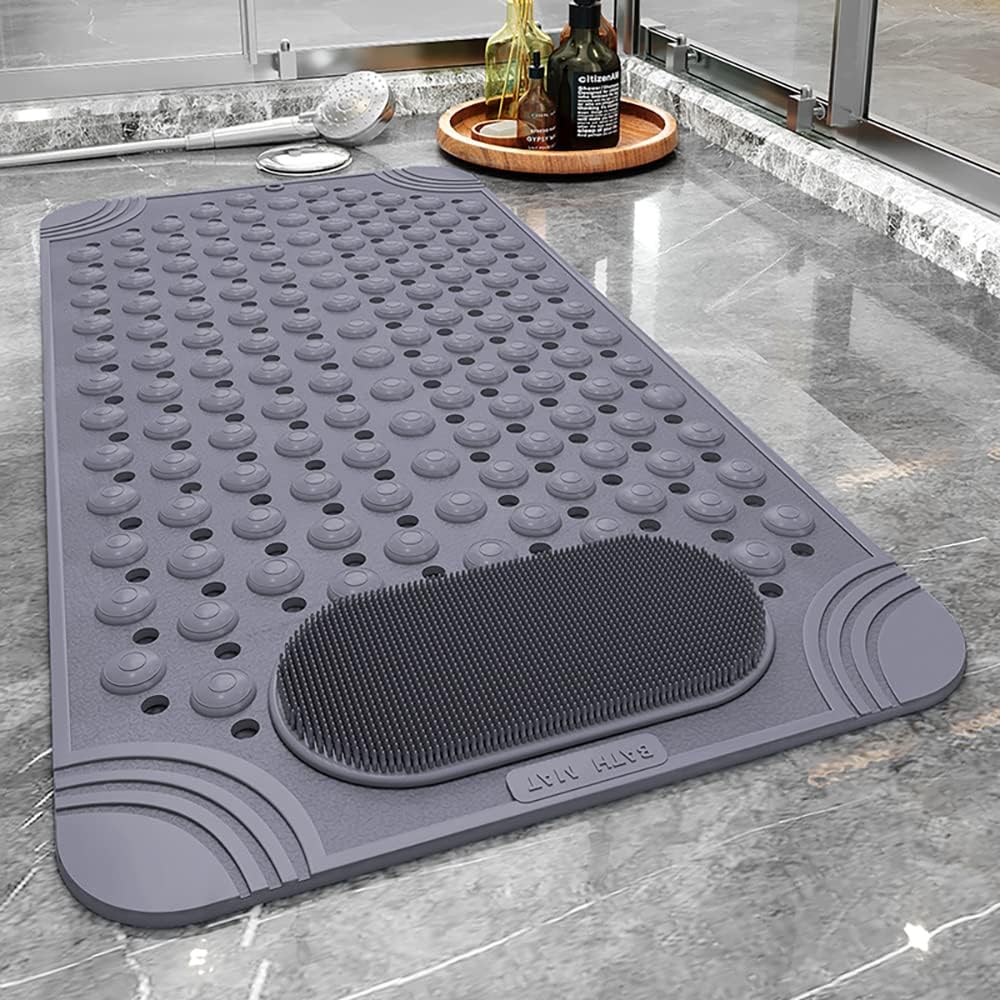 Shower Mat Non Slip - Bathtub Mat with Suction Cups and Drain Holes with Foot Scrubber Massage