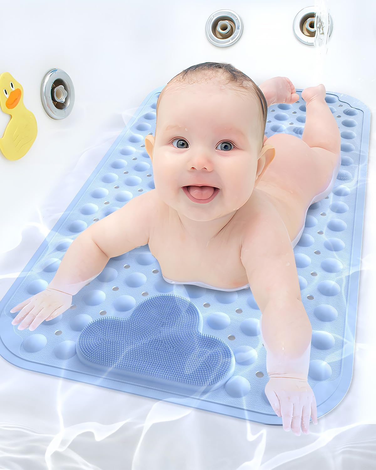 Bath Mat Non Slip with Foot Scrubber, Anti Slip Bath Mat for Tub, Rubber Shower Mat with Suction Cups and Drain Holes