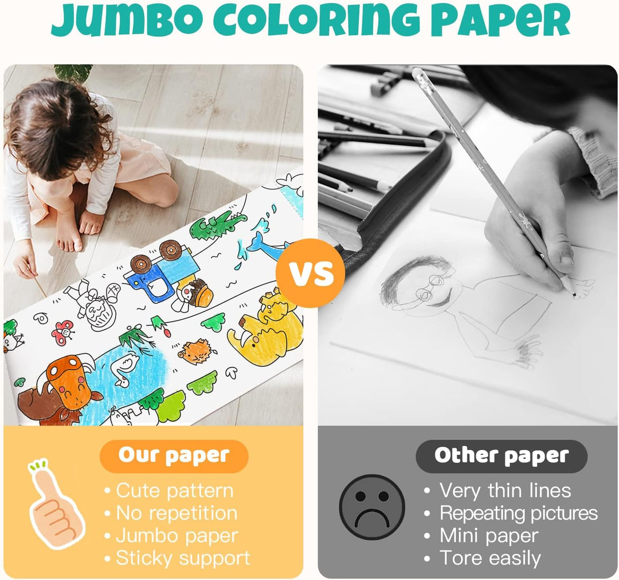 Animal Coloring Roll for Kids No Mess Coloring Paper for Toddlers,  Drawing Painting Paper for Kids